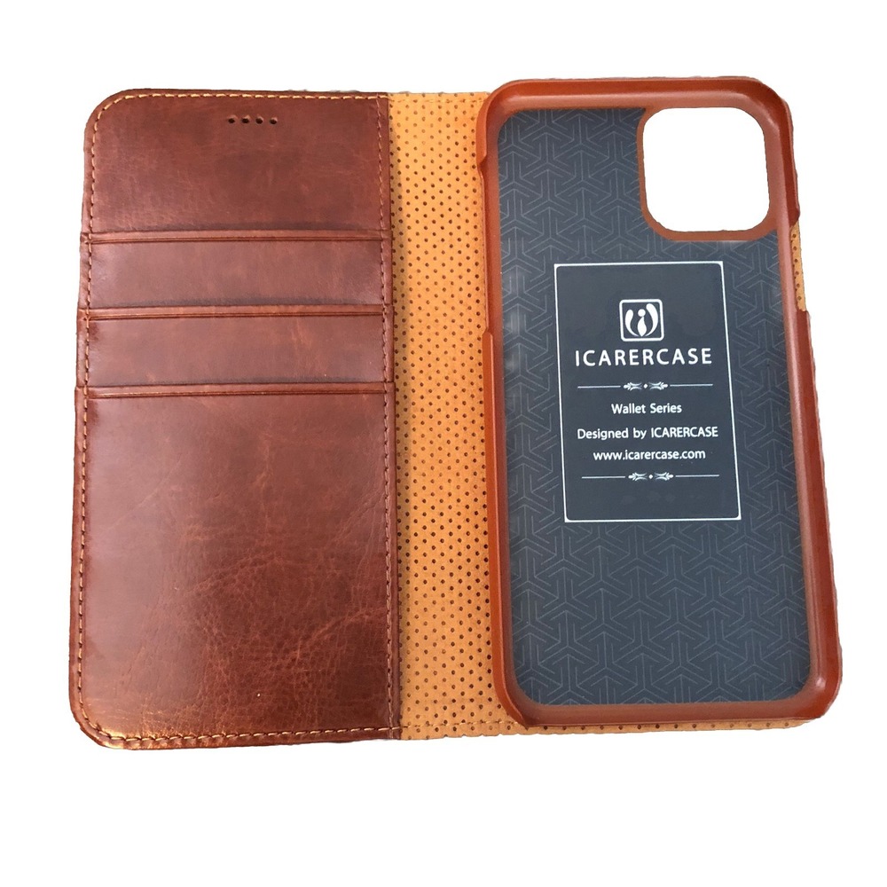 iCarerCase Leather Wallet Flip Phone Case Card Holder Brown Neutral Minimal‎